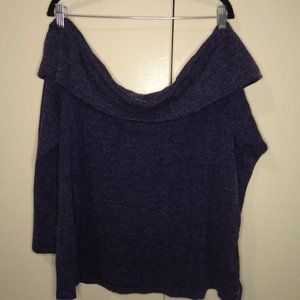 Lane Bryant Off Shoulder Cowl Neck Blue Rib Knit Long Sleeve Plus Size 18/20